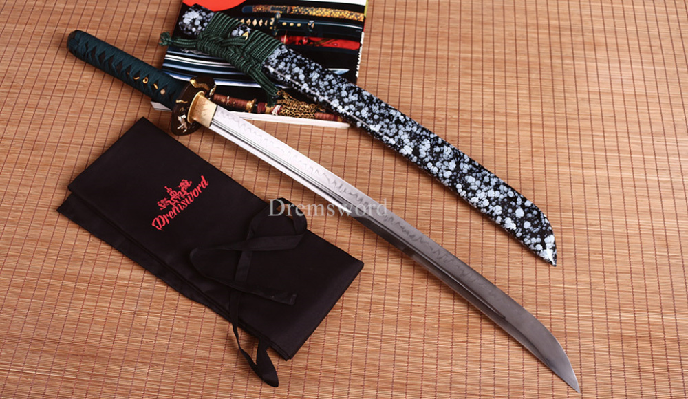 Hand Forge T10 Clay Tempered Steel Nagamaki Japanese Samurai Sword Battle Ready Shinogi Zukuri Full Tang Black And White