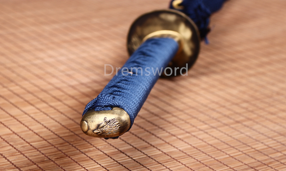 T10 Clay Tempered Katana Japanese Samurai Sharp Sword Hammering Pattern Blue Shinogi Zukuri Full Tang Blue