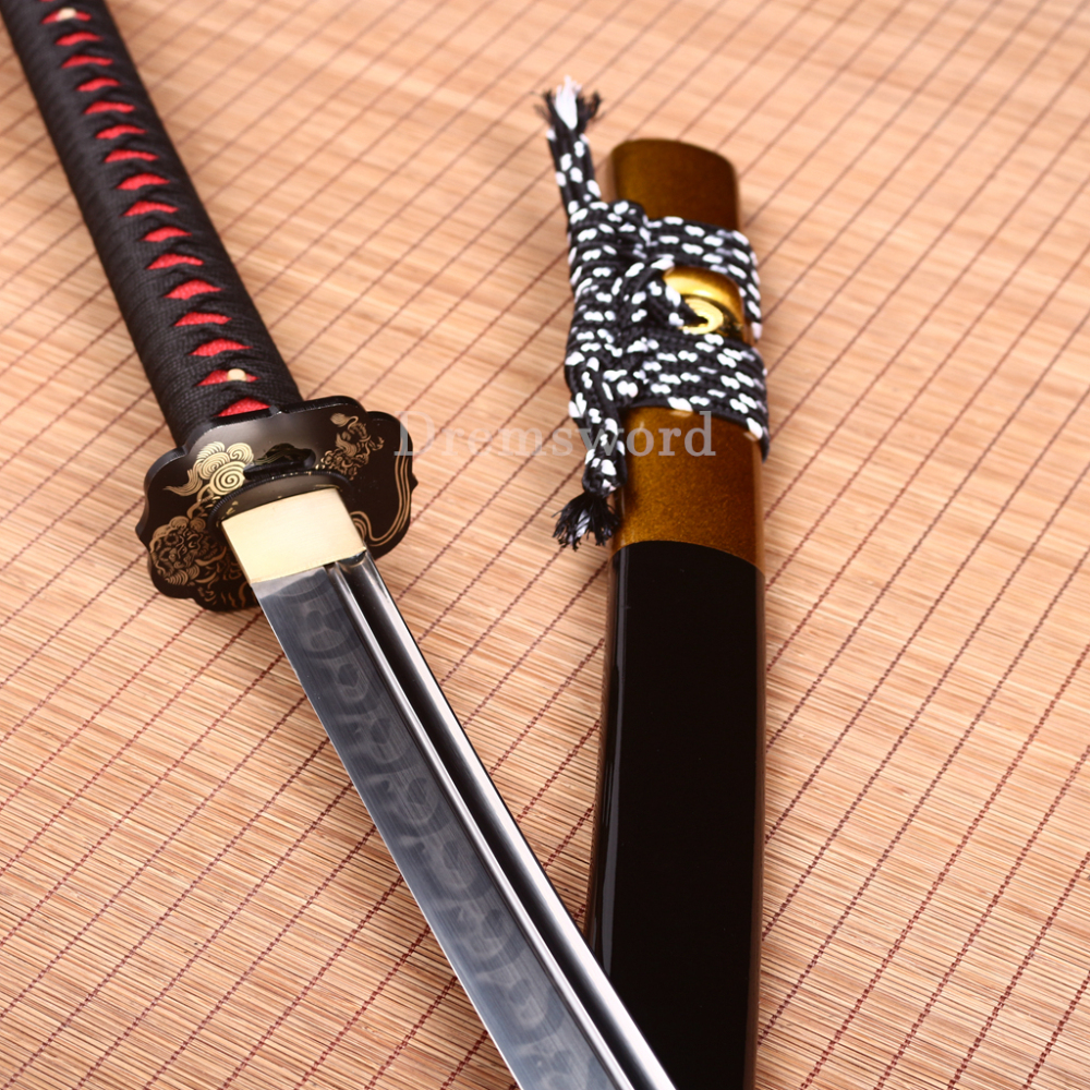 T10 Steel Clay Tempered Nagamaki Japanese Samurai Sword Real Choji Hamon Black Shinogi Zukuri Full Tang