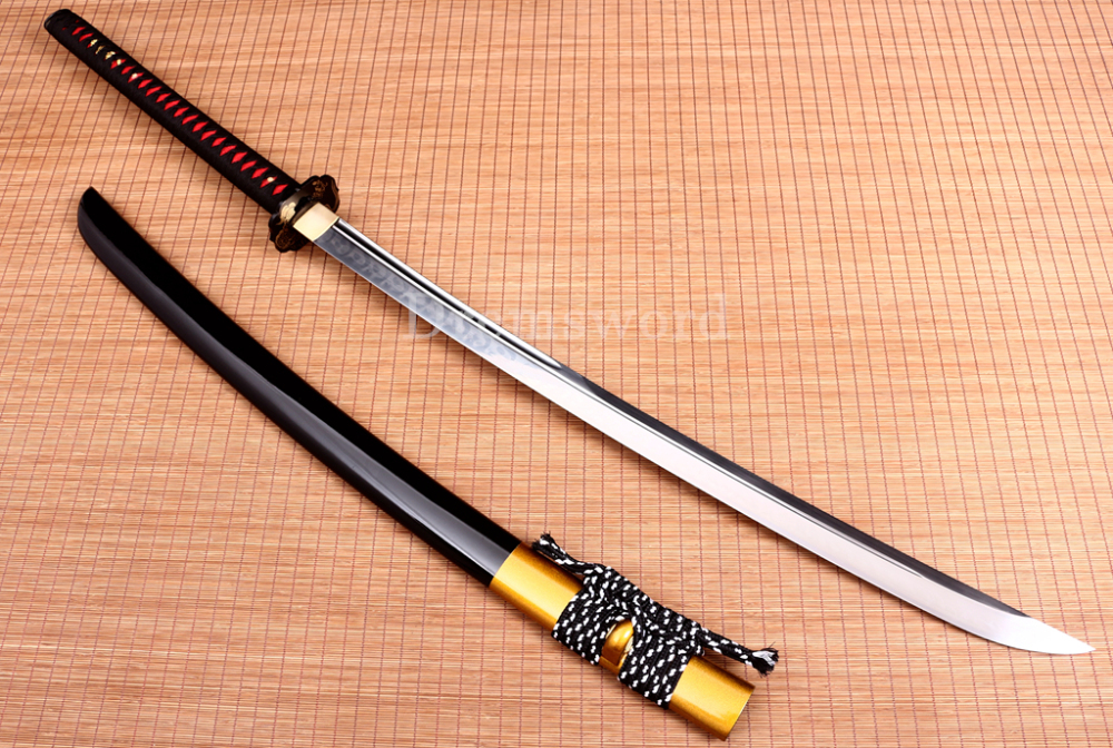 T10 Steel Clay Tempered Nagamaki Japanese Samurai Sword Real Choji Hamon Black Shinogi Zukuri Full Tang