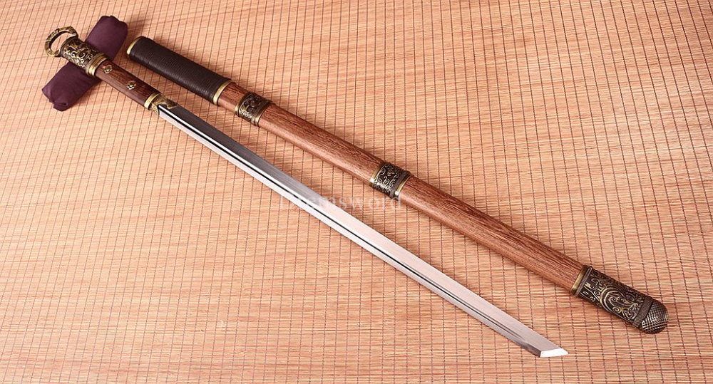 Handmade T10 Steel Clay Tempered Chinese Traditional Tang Dao KAMASU Kissaki KIRIHA-ZUKURI Full Tang Brown