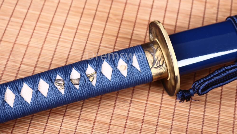 T10 Clay Tempered Katana Japanese Samurai Sharp Sword Hammering Pattern Blue Shinogi Zukuri Full Tang Blue