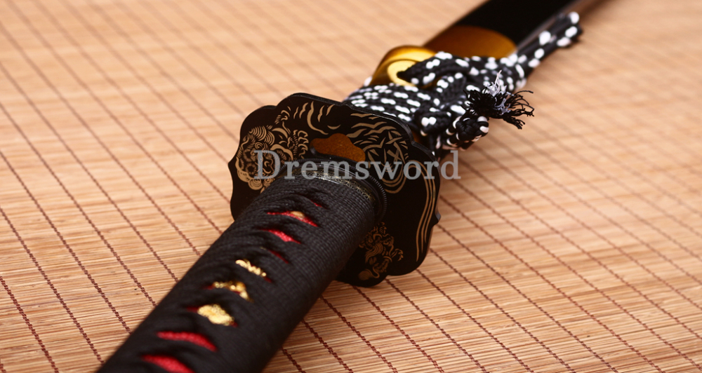 T10 Steel Clay Tempered Nagamaki Japanese Samurai Sword Real Choji Hamon Black Shinogi Zukuri Full Tang
