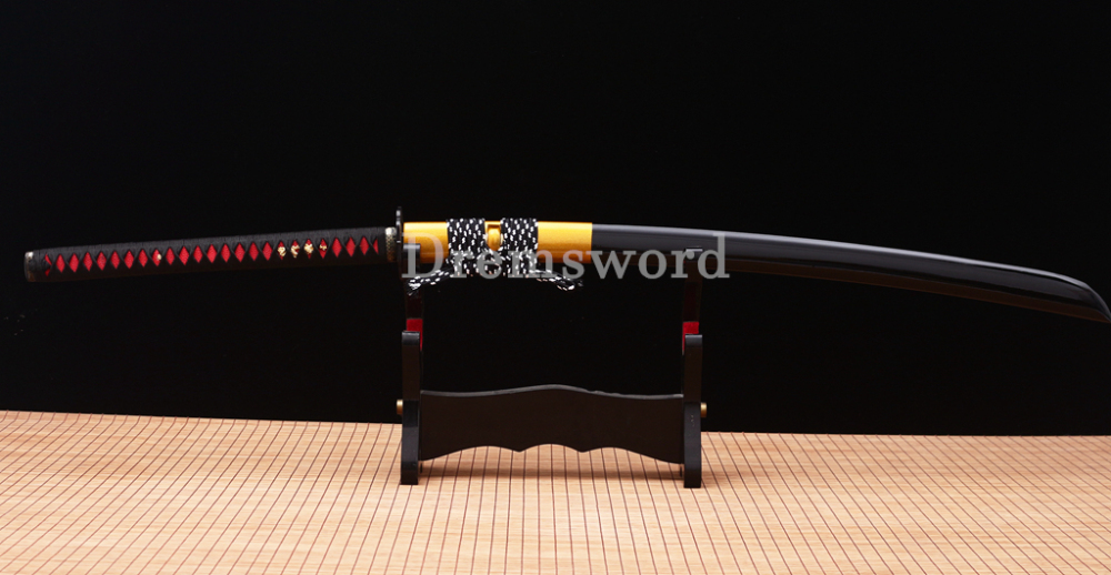 T10 Steel Clay Tempered Nagamaki Japanese Samurai Sword Real Choji Hamon Black Shinogi Zukuri Full Tang