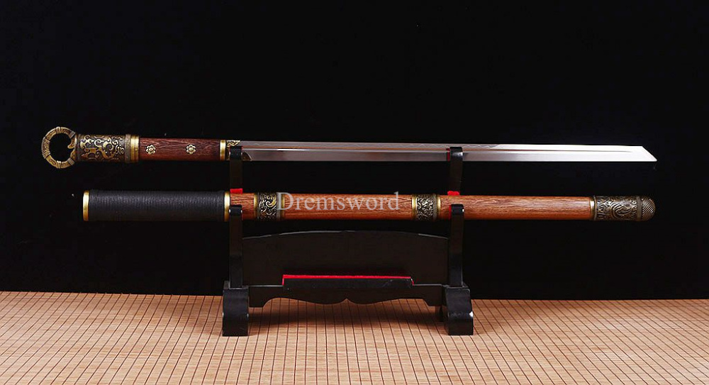 Handmade T10 Steel Clay Tempered Chinese Traditional Tang Dao KAMASU Kissaki KIRIHA-ZUKURI Full Tang Brown
