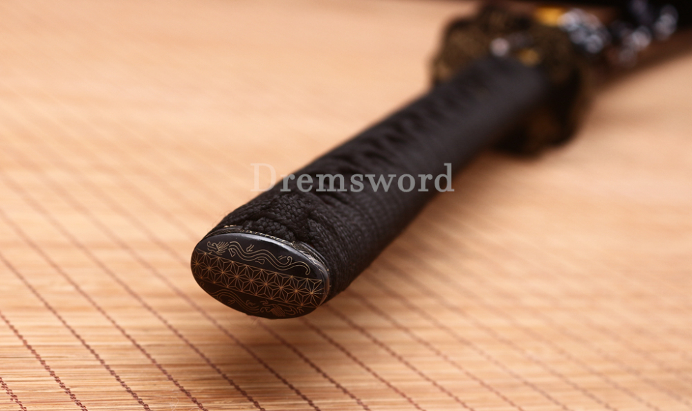 T10 Steel Clay Tempered Nagamaki Japanese Samurai Sword Real Choji Hamon Black Shinogi Zukuri Full Tang
