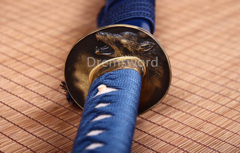 T10 Clay Tempered Katana Japanese Samurai Sharp Sword Hammering Pattern Blue Shinogi Zukuri Full Tang Blue
