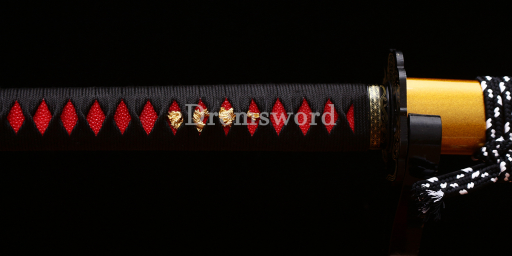 T10 Steel Clay Tempered Nagamaki Japanese Samurai Sword Real Choji Hamon Black Shinogi Zukuri Full Tang
