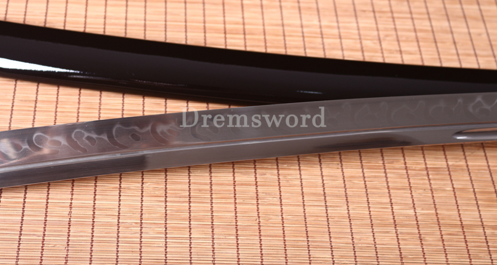 T10 Steel Clay Tempered Nagamaki Japanese Samurai Sword Real Choji Hamon Black Shinogi Zukuri Full Tang