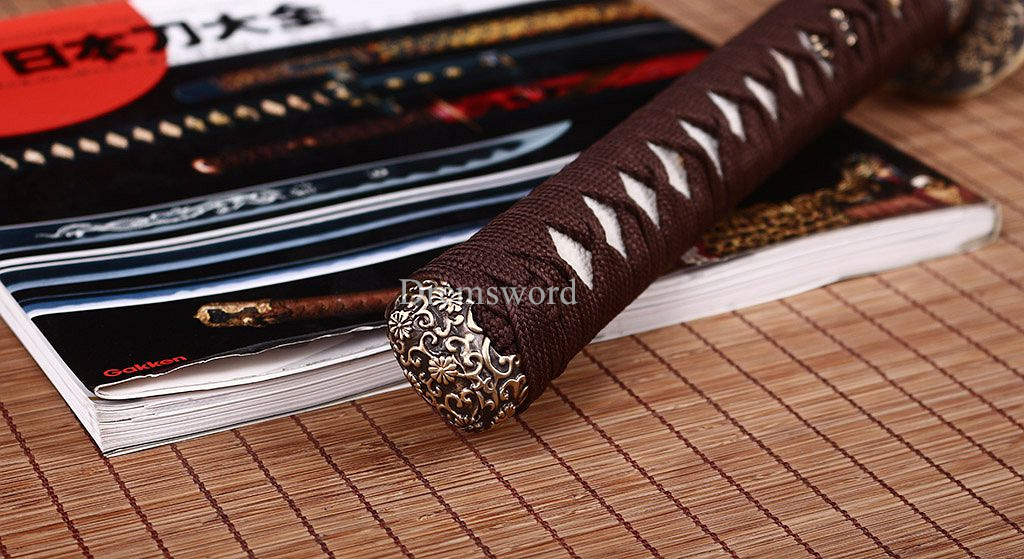 T10 Steel Clay Tempered Katana Japanese Samurai Real Sword Kogarasu-maru Zukuri Full Tang Brown