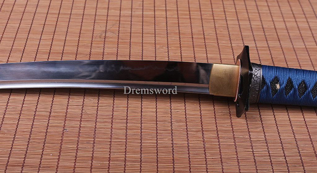 T10 Steel Clay Tempered Tanto Japanese Samurai Sword Choji Hamon Rosewood Saya SHINOGI-ZUKURI Full Tang Blue And Brown