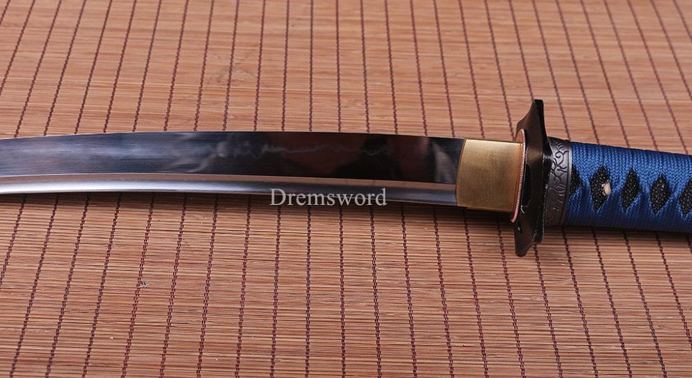T10 Steel Clay Tempered Tanto Japanese Samurai Sword Choji Hamon Rosewood Saya SHINOGI-ZUKURI Full Tang Blue And Brown