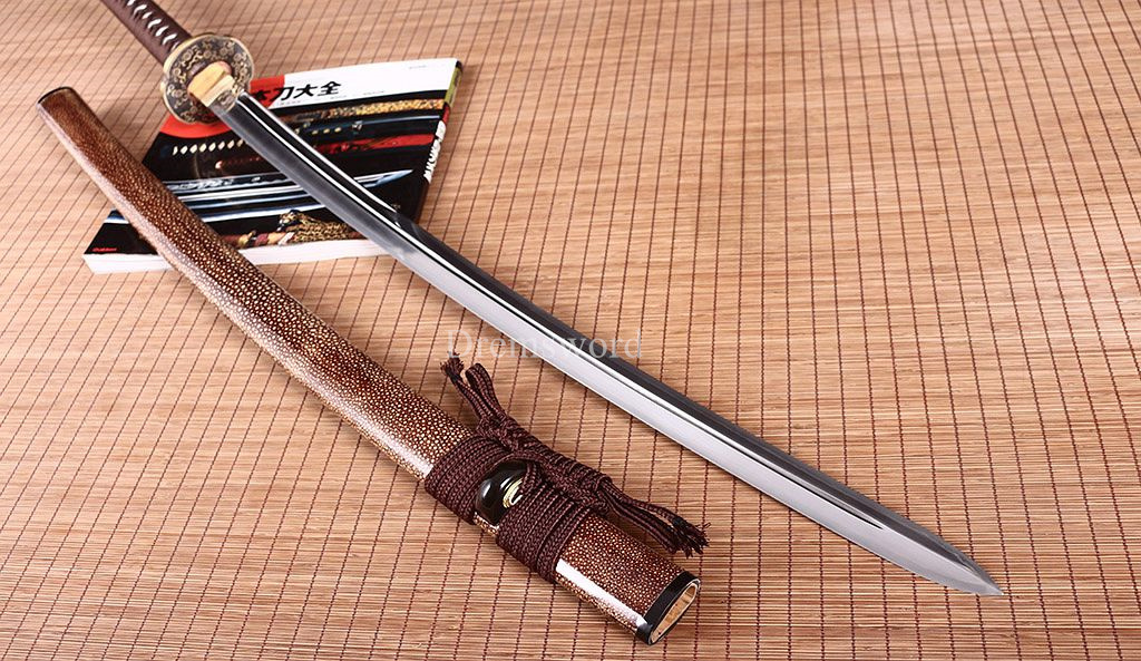 T10 Steel Clay Tempered Katana Japanese Samurai Real Sword Kogarasu-maru Zukuri Full Tang Brown