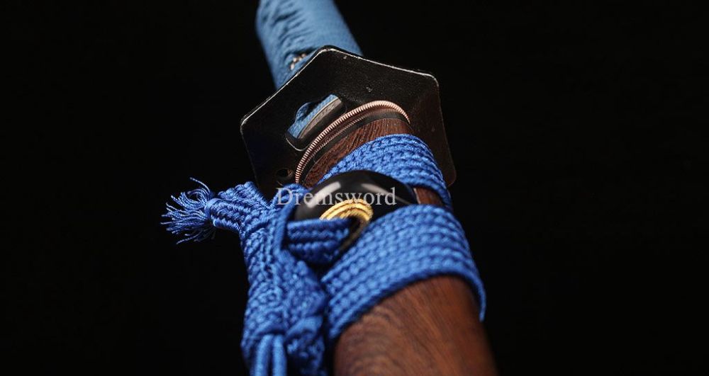 T10 Steel Clay Tempered Tanto Japanese Samurai Sword Choji Hamon Rosewood Saya SHINOGI-ZUKURI Full Tang Blue And Brown