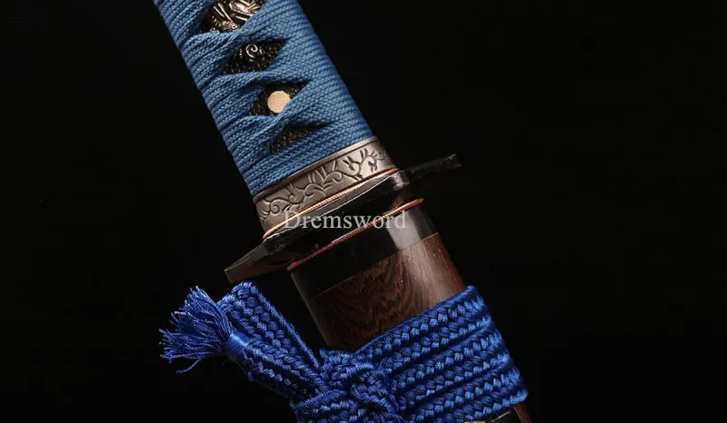 T10 Steel Clay Tempered Tanto Japanese Samurai Sword Choji Hamon Rosewood Saya SHINOGI-ZUKURI Full Tang Blue And Brown
