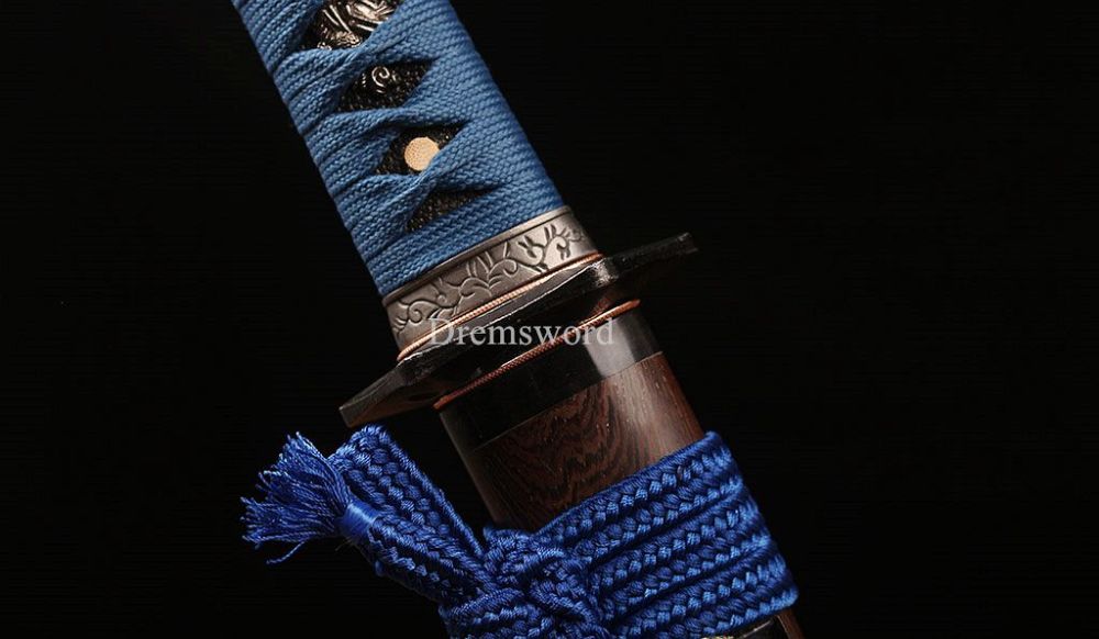 T10 Steel Clay Tempered Tanto Japanese Samurai Sword Choji Hamon Rosewood Saya SHINOGI-ZUKURI Full Tang Blue And Brown