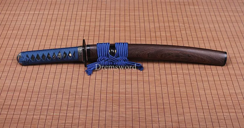 T10 Steel Clay Tempered Tanto Japanese Samurai Sword Choji Hamon Rosewood Saya SHINOGI-ZUKURI Full Tang Blue And Brown