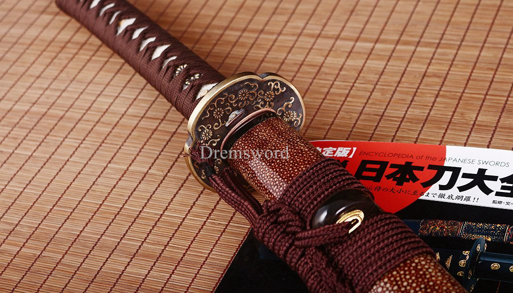 T10 Steel Clay Tempered Katana Japanese Samurai Real Sword Kogarasu-maru Zukuri Full Tang Brown