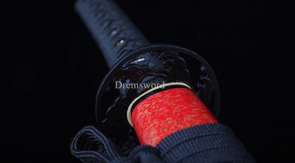 T10 Steel Clay Tempered Choji Hamon Japanese Katana Sword Battle Ready Sharp New SHINOGI-ZUKURI Full Tang Red And Gold