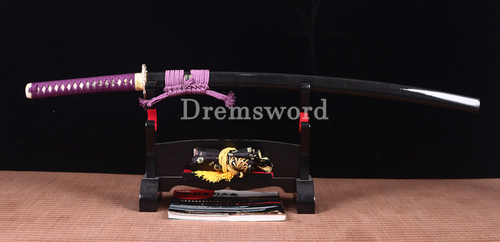 T10 Clay Tempered Hadori Polishing Suguha Hamon Katana Japanese Samurai Sword SHINOGI-ZUKURI Full Tang Black And Purple
