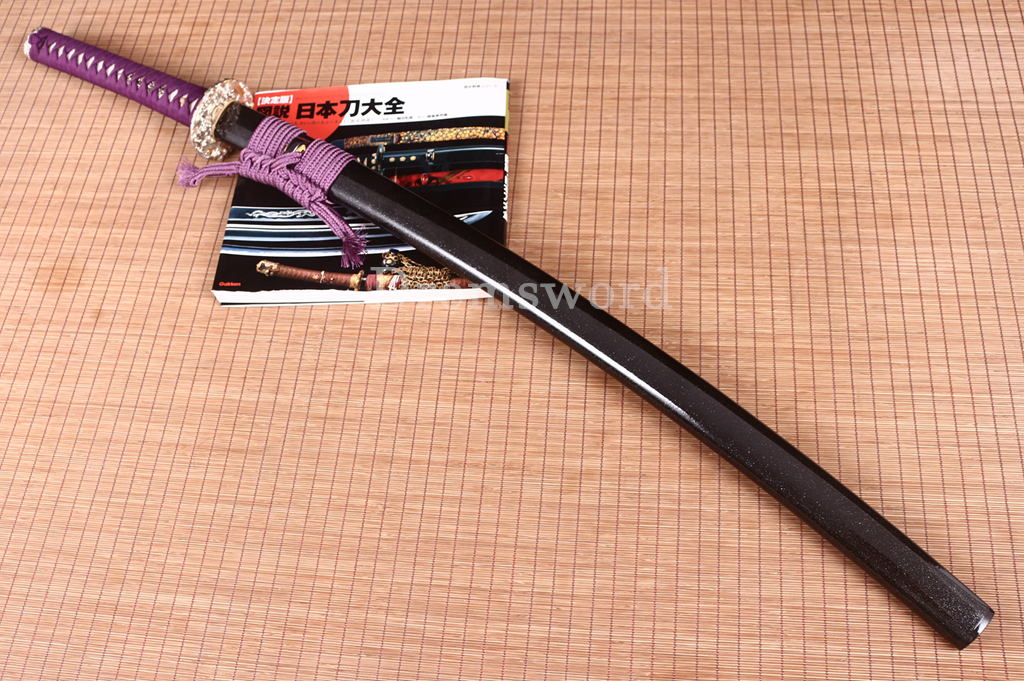 T10 Clay Tempered Hadori Polishing Suguha Hamon Katana Japanese Samurai Sword SHINOGI-ZUKURI Full Tang Black And Purple