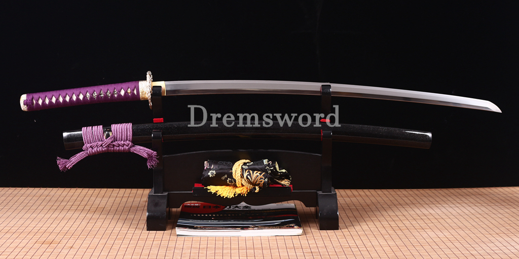 T10 Clay Tempered Hadori Polishing Suguha Hamon Katana Japanese Samurai Sword SHINOGI-ZUKURI Full Tang Black And Purple