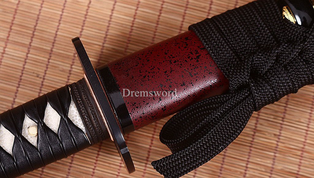 Handmade L6 Steel Katana Japanese Samurai Sword Triangle Blood Groove Sharp Red Shinogi-Zukuri Red And Black