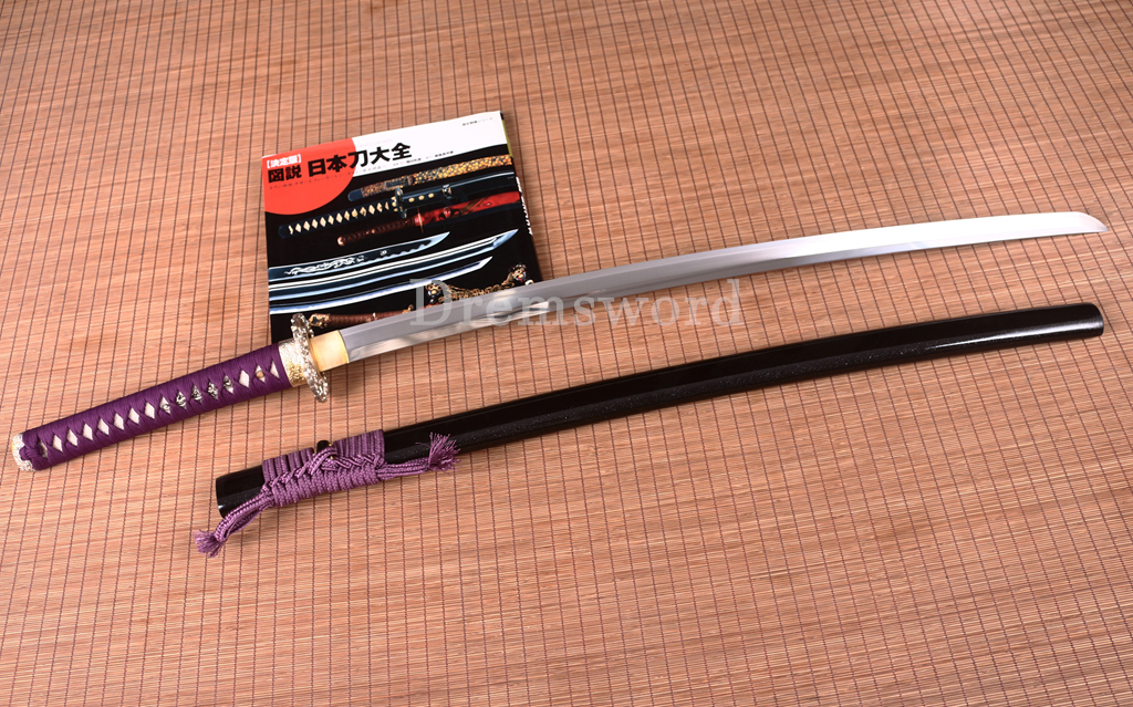 T10 Clay Tempered Hadori Polishing Suguha Hamon Katana Japanese Samurai Sword SHINOGI-ZUKURI Full Tang Black And Purple