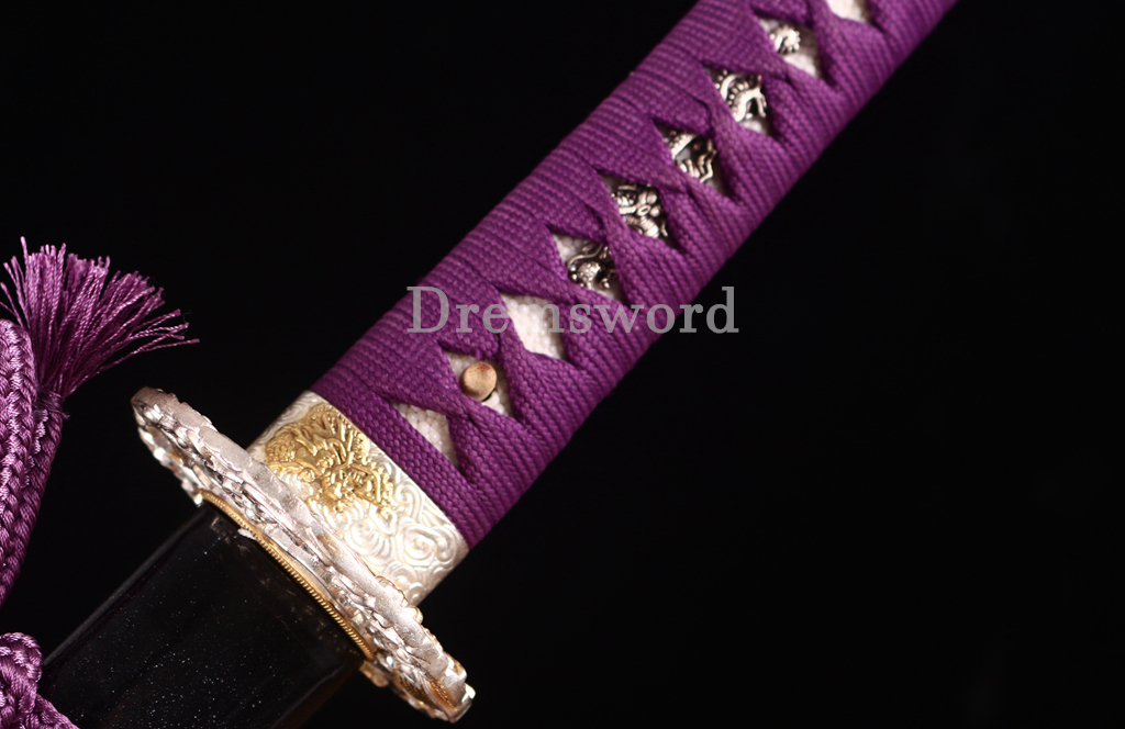 T10 Clay Tempered Hadori Polishing Suguha Hamon Katana Japanese Samurai Sword SHINOGI-ZUKURI Full Tang Black And Purple
