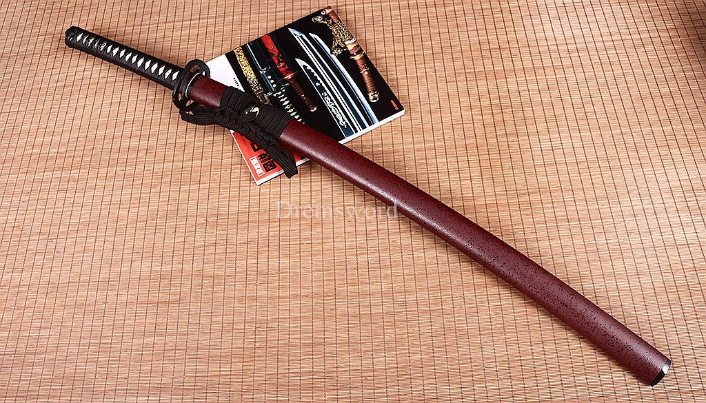 Handmade L6 Steel Katana Japanese Samurai Sword Triangle Blood Groove Sharp Red Shinogi-Zukuri Red And Black