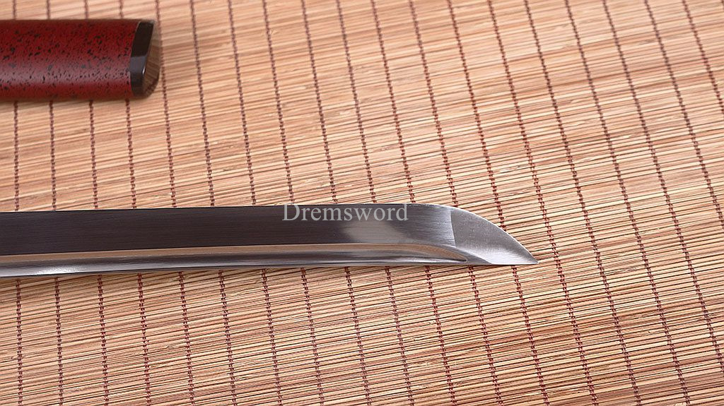 Handmade L6 Steel Katana Japanese Samurai Sword Triangle Blood Groove Sharp Red Shinogi-Zukuri Red And Black
