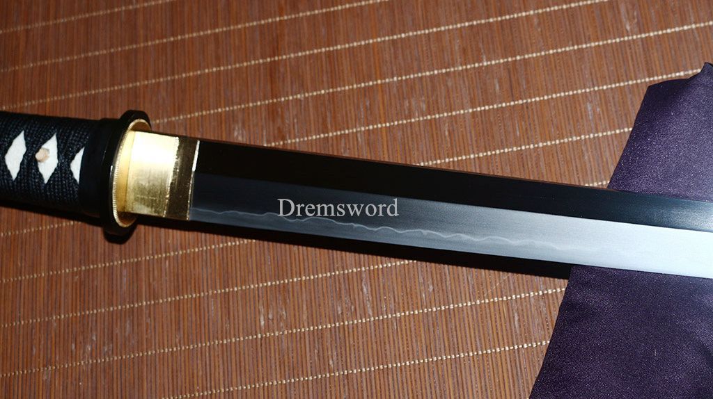 L6 Clay Tempered Steel Hadori-polishing Tanto Japanese Short Sword Battle Ready SHINOGI-ZUKURI Black