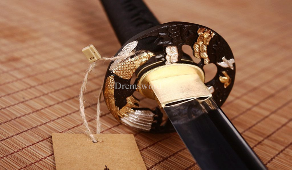 T10 Clay tempered steel Katana Japanese Blade Samurai Sword Hand Forge Full Tang Shinogi Zukuri Full Tang Black And Gold