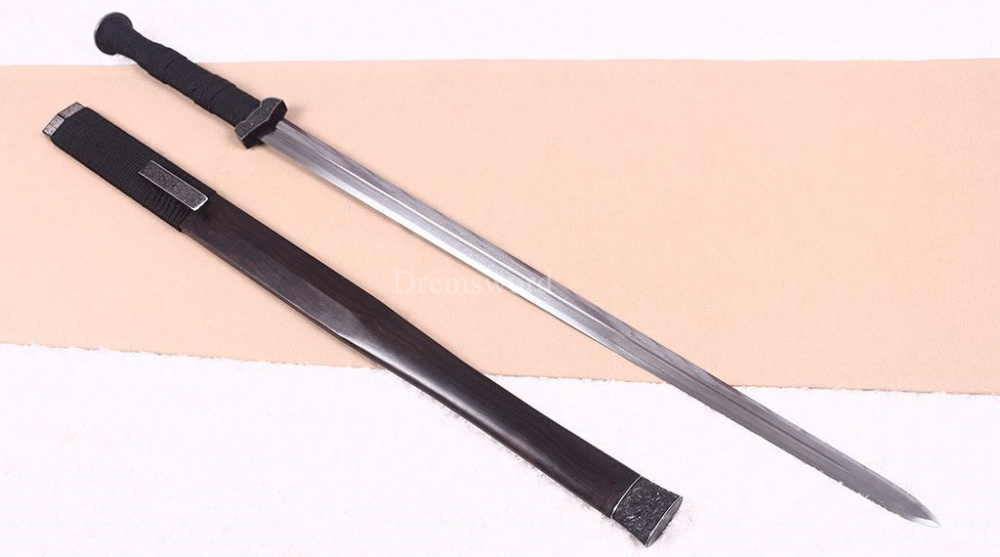 Damascus Folded Steel Han Jian Traditional Chinese Sword Handmade Battle Ready Han Jian Real Sharp Sword Black