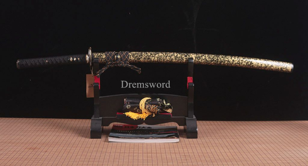 T10 Clay tempered steel Katana Japanese Blade Samurai Sword Hand Forge Full Tang Shinogi Zukuri Full Tang Black And Gold