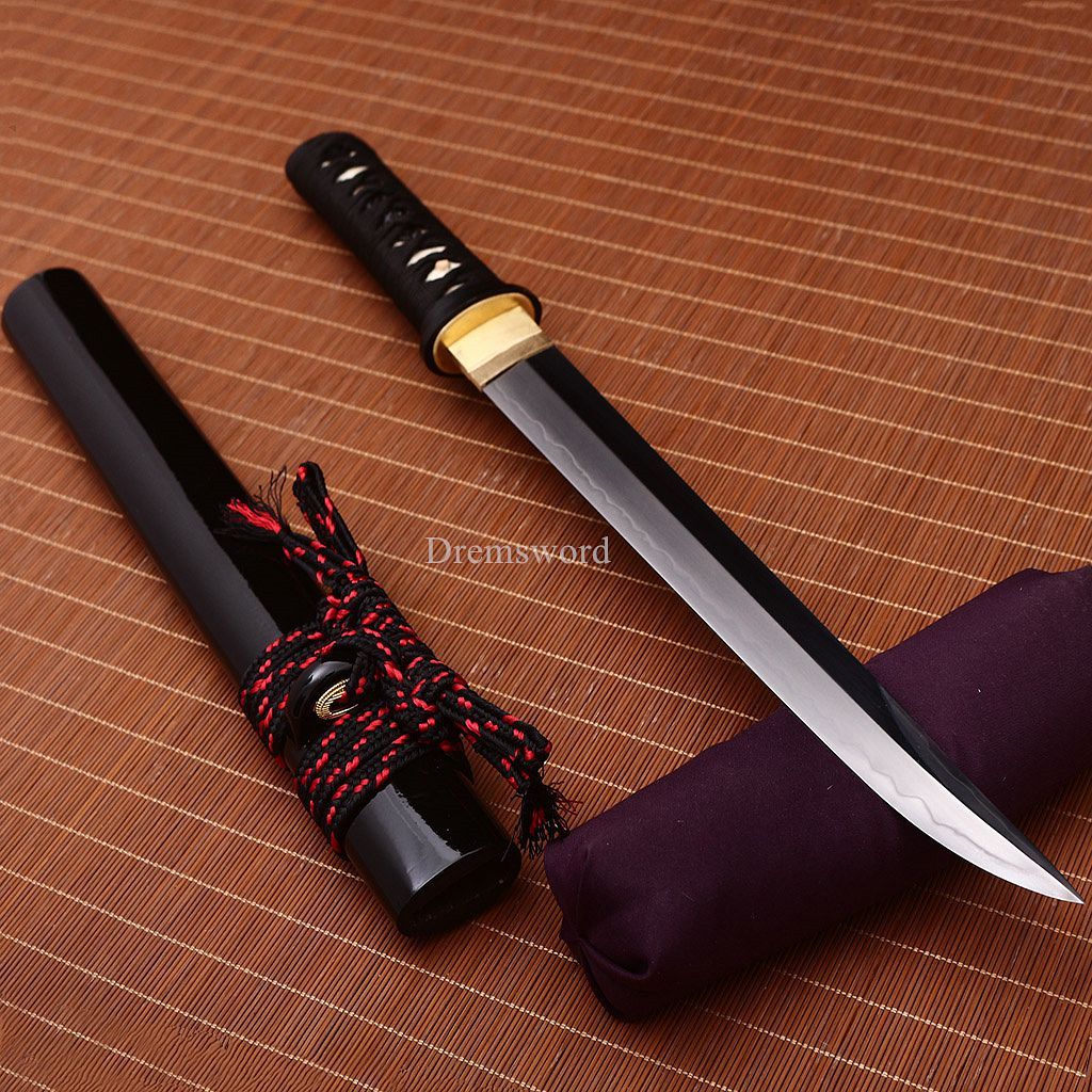 L6 Clay Tempered Steel Hadori-polishing Tanto Japanese Short Sword Battle Ready SHINOGI-ZUKURI Black