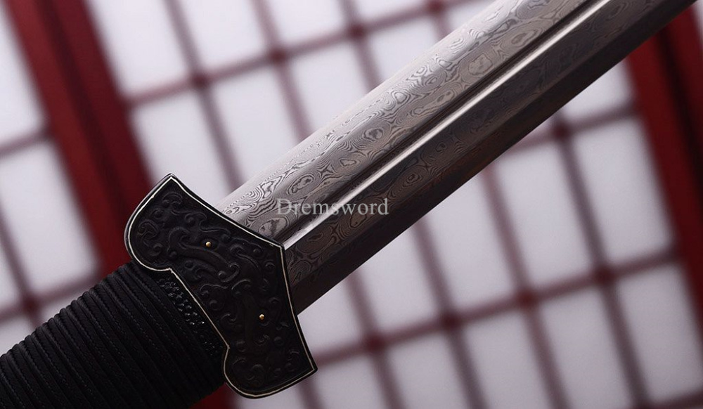 Damascus Folded Steel Han Jian Traditional Chinese Sword Handmade Battle Ready Han Jian Real Sharp Sword Black