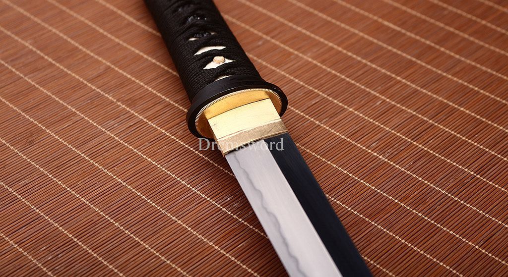 L6 Clay Tempered Steel Hadori-polishing Tanto Japanese Short Sword Battle Ready SHINOGI-ZUKURI Black