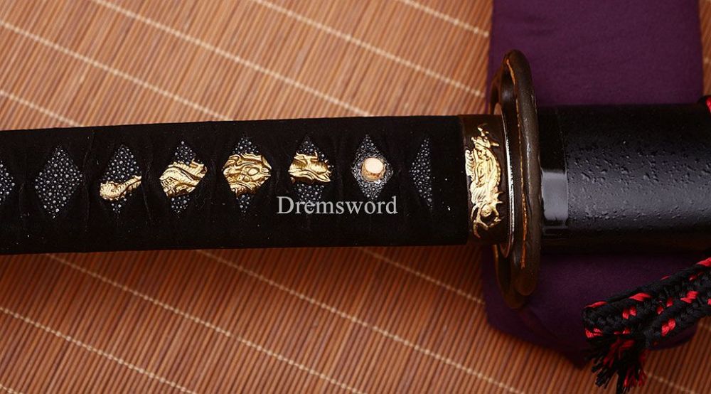 L6 Steel Clay tempered Hadori-polishing Steel Wakizashi Japanese Samurai Sword SHINOGI-ZUKURI Black