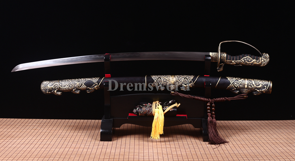 Battle Ready Abrasive Folded Steel Clay Tempered Japanese Saber Samurai Sword Shinogi-Zukuri Black
