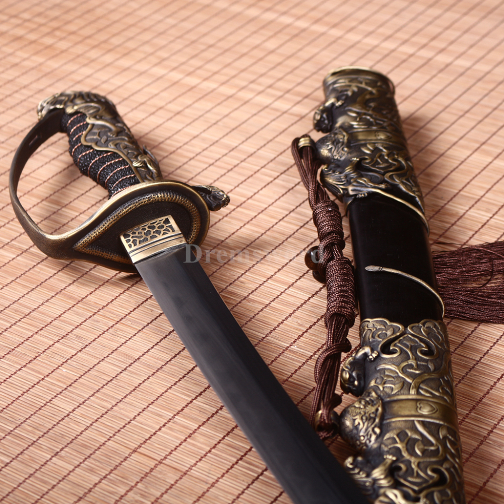 Battle Ready Abrasive Folded Steel Clay Tempered Japanese Saber Samurai Sword Shinogi-Zukuri Black