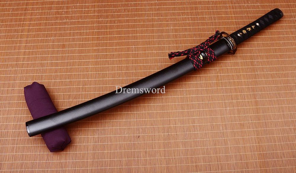 L6 Steel Clay tempered Hadori-polishing Steel Wakizashi Japanese Samurai Sword SHINOGI-ZUKURI Black