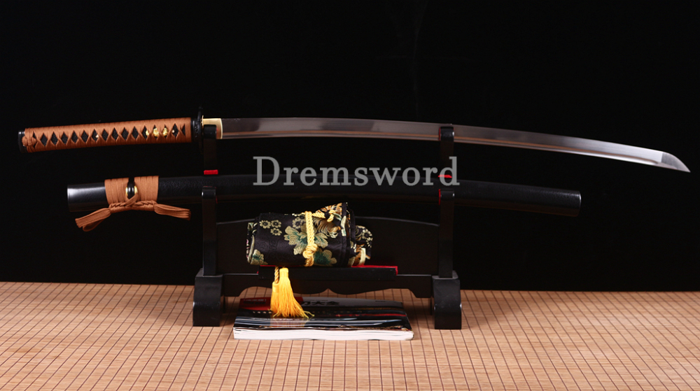 Handmade 9260 Spring Steel Katana Japanese Samurai Sword Full Tang for Practice SHINOGI-ZUKURI Black And Yellow