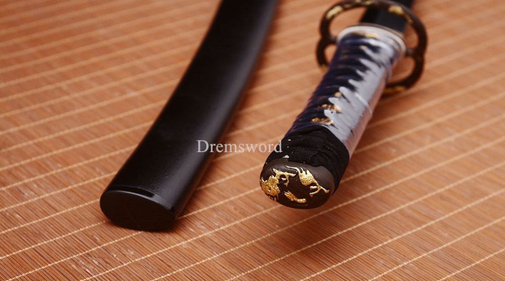 L6 Steel Clay tempered Hadori-polishing Steel Wakizashi Japanese Samurai Sword SHINOGI-ZUKURI Black