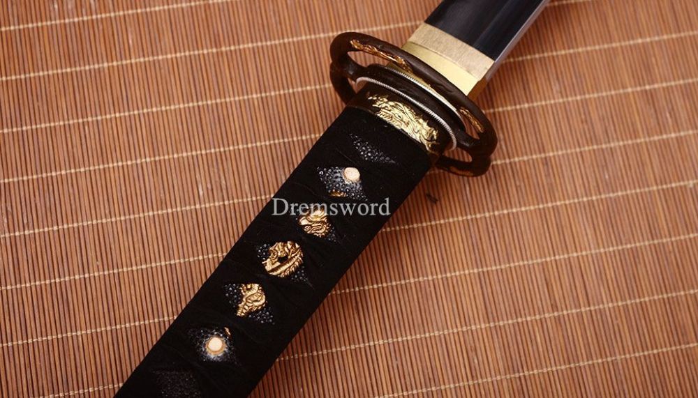 L6 Steel Clay tempered Hadori-polishing Steel Wakizashi Japanese Samurai Sword SHINOGI-ZUKURI Black
