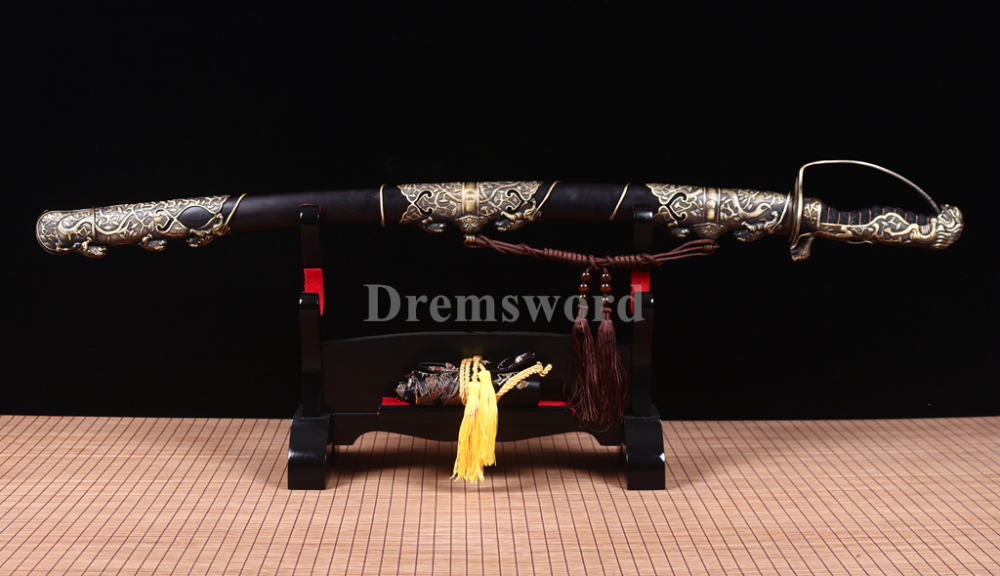 Battle Ready Abrasive Folded Steel Clay Tempered Japanese Saber Samurai Sword Shinogi-Zukuri Black