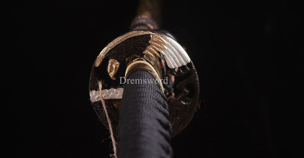 T10 Clay tempered steel Katana Japanese Blade Samurai Sword Hand Forge Full Tang Shinogi Zukuri Full Tang Black And Gold