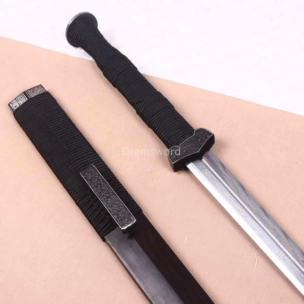 Damascus Folded Steel Han Jian Traditional Chinese Sword Handmade Battle Ready Han Jian Real Sharp Sword Black