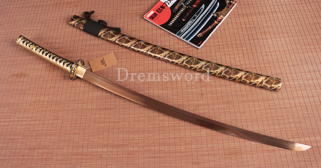Handmade 9260 Spring Steel Katana Japanese Samurai Sword Battle Ready Full Tang Shinogi-Zukuri Gold