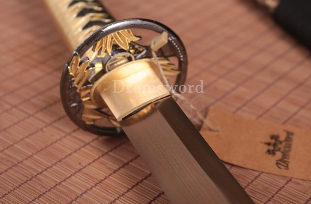 Handmade 9260 Spring Steel Katana Japanese Samurai Sword Battle Ready Full Tang Shinogi-Zukuri Gold